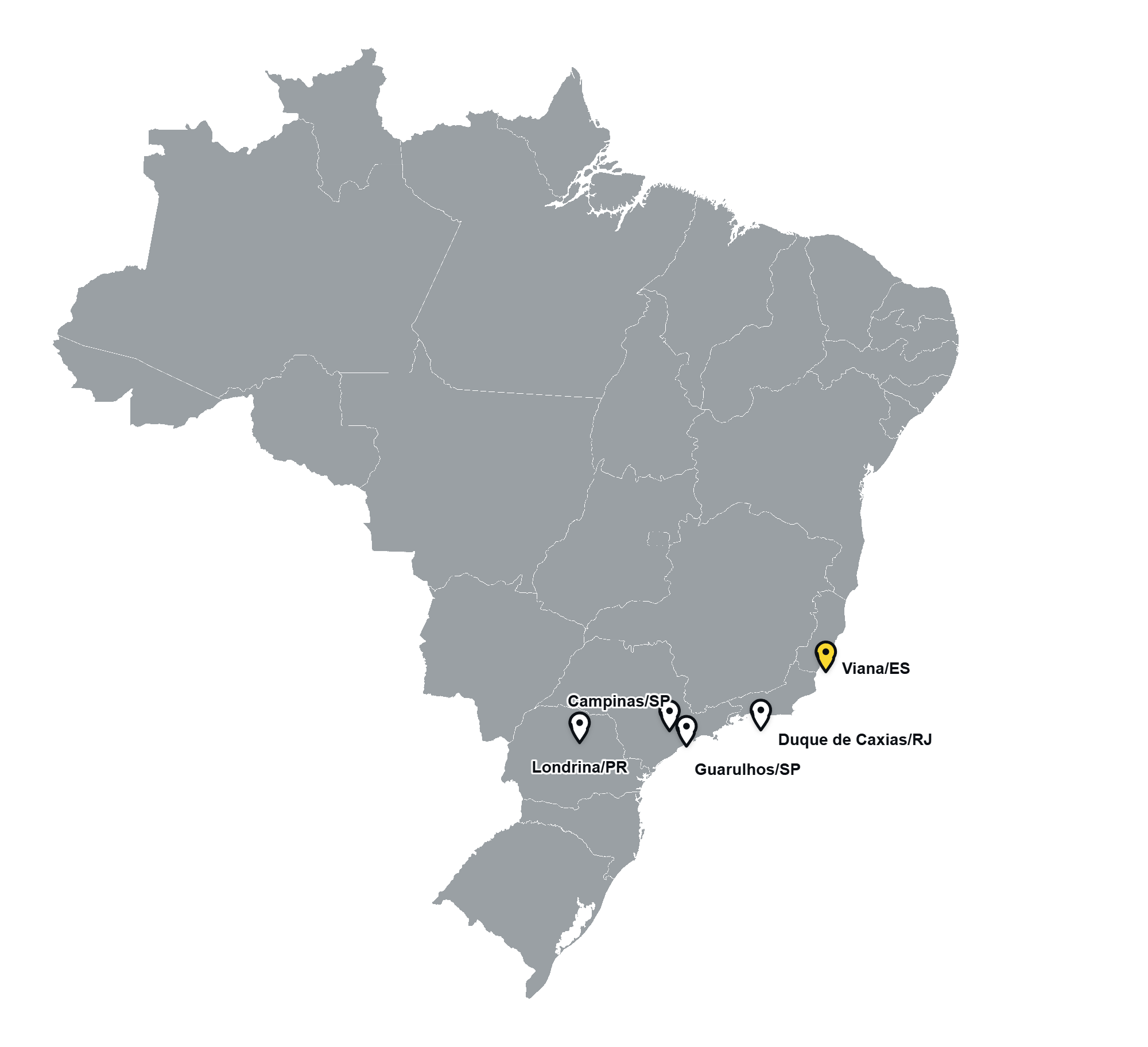 Mapa do Brasil com as 5 unidades D&Y